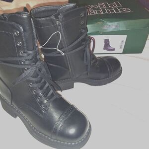 NWB- Size 9.5 Ladies Helga Memory Foam Wild Fable Tall Black Combat Boots